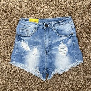 Distressed High Waisted Jean Shorts